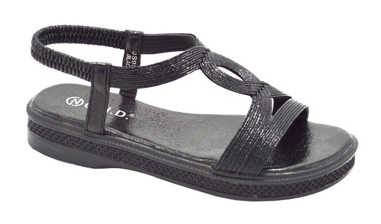12 of Women Sandals Summer Flat Ankle T-Strap Thong Elastic Comfortable Beach Shoes Sandal Color Black Size 5 -10