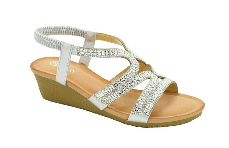 12 of Women Sandals Summer Flat Ankle T-Strap Thong Elastic Beach Shoes Color Silver Size 5 -10