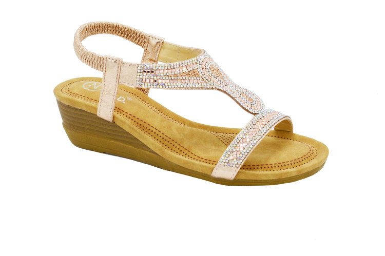 12 of Women Sandals Summer Flat Ankle T-Strap Thong Elastic Beach Shoes Color Champagne Size 5 -10