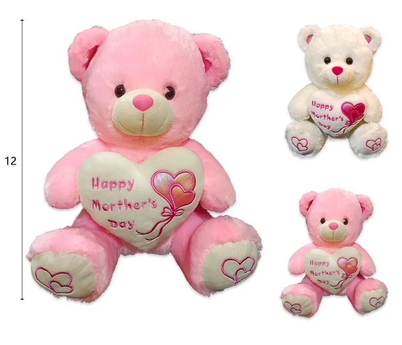 36 Wholesale 12 Inch Pink And White Mother's Day Bear