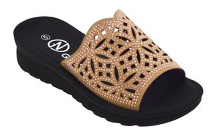 12 Wholesale Fashion Platform Rhinestone Sandals For Women Sole Open Toe In Color Gold Size 5-10