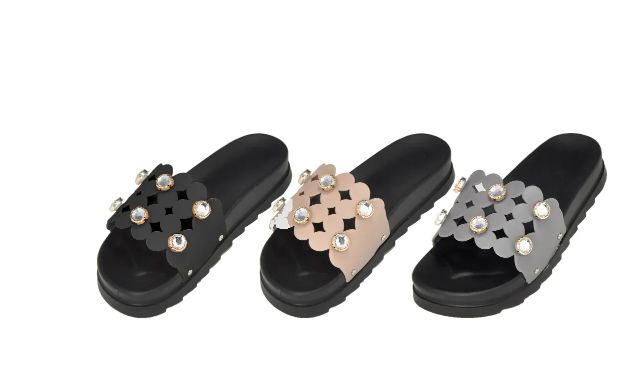 36 Wholesale Women's Slide Rhinestone Dress Sandals