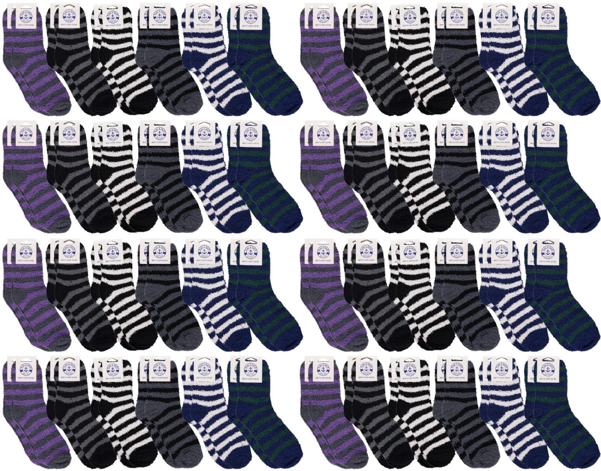 48 Pieces of Men's Fuzzy Socks Striped Super Soft Warm