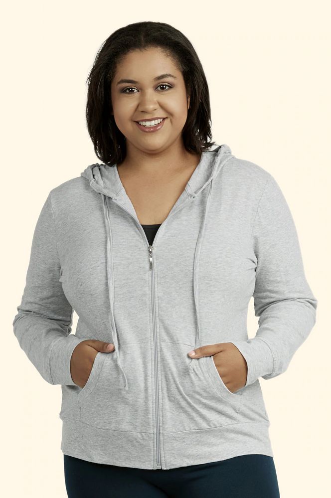 Sofra Women's Thin Cotton Zip Up Hoodie Jacket (M, Heather Gray)