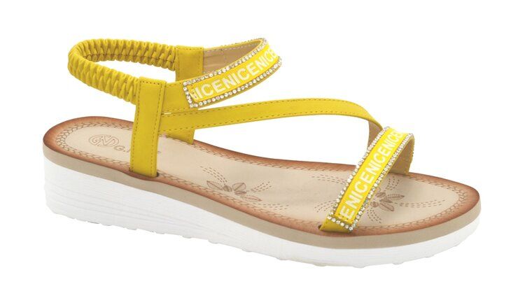 12 Wholesale Women Sandals Fashion Summer Beach Open Toe Strap Sandals Color Yellow Size 5-10