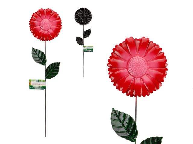 72 Wholesale Metal Garden Stake With Leaves, Pink Flower