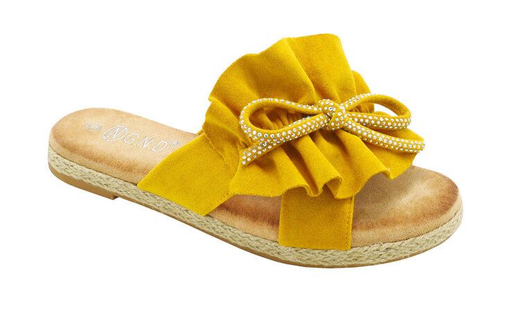 Women yellow Sheepskin and webbing leather sandals｜yellow exotic Sheep