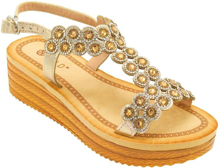 12 Wholesale Women Wide Platform, Sandals Open Toe Color Gold Size 5-10