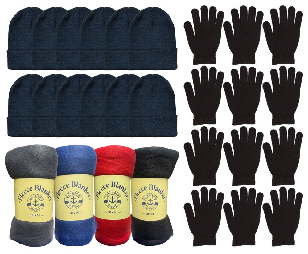 36 Wholesale Yacht & Smith Unisex Winter Bundle Set, Blankets, Hats And Gloves