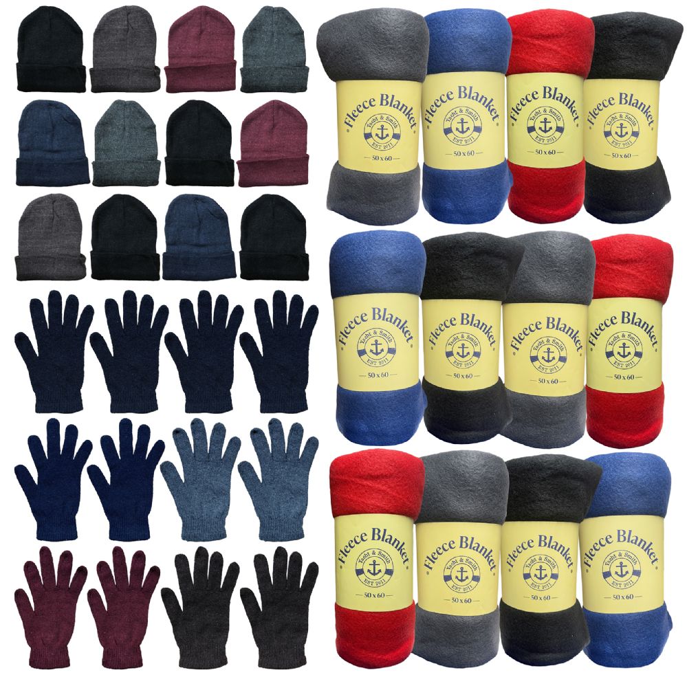 36 Wholesale Yacht & Smith Unisex Winter Hat, Glove, & Blanket Set