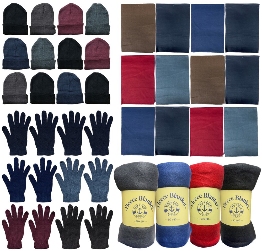 48 Wholesale Yacht & Smith Unisex Winter Bundle Set, Blankets, Hats, Scarves And Gloves In Assorted Colors