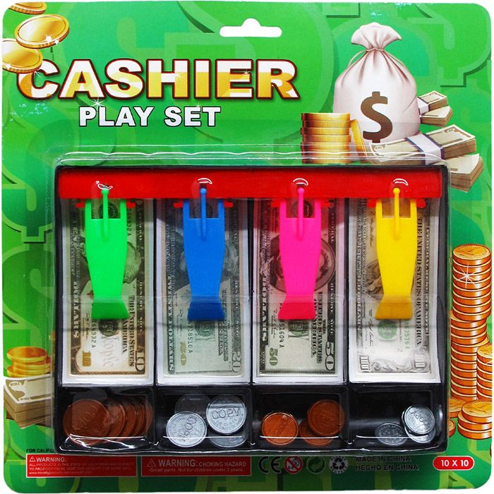 48 Wholesale Playing Money Cash Drawer With Coins On Blister Card