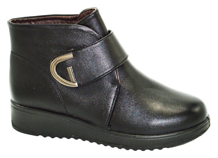 12 Wholesale Women Ankle Leather Boots Color Black Size 5-10