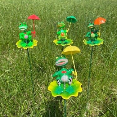 36 Wholesale Yard Stake Frog With Lily Pad With Umbrella