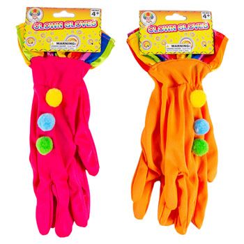 24 Wholesale Clown Gloves W/pom Poms And