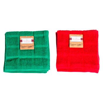 48 pieces of Kitchen Dish Cloth 2pk Christmas Red & Green Peggable