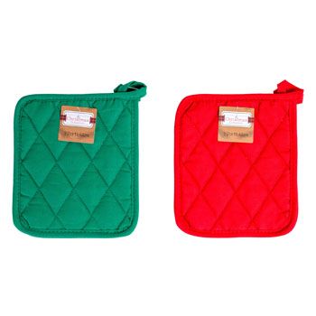 48 Wholesale Pot Holders 2pk Christmas Red & Green - at 