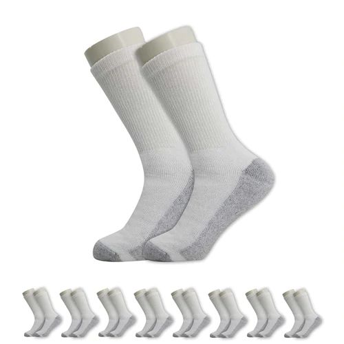 180 Bulk Unisex Crew Wholesale Sock, Size 10-13 In White With Grey