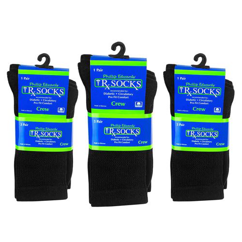 120 Pairs of Unisex Crew Wholesale Diabetic Socks, Size 10-13 In Black