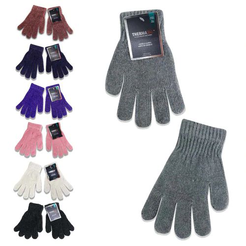 96 Pairs of Unisex Wholesale Chenille Gloves In 7 Assorted Colors