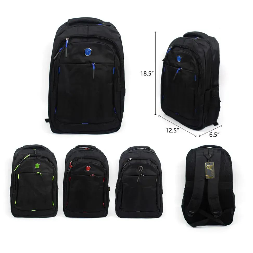 24 Wholesale 18.5" Backpack Black With Colors