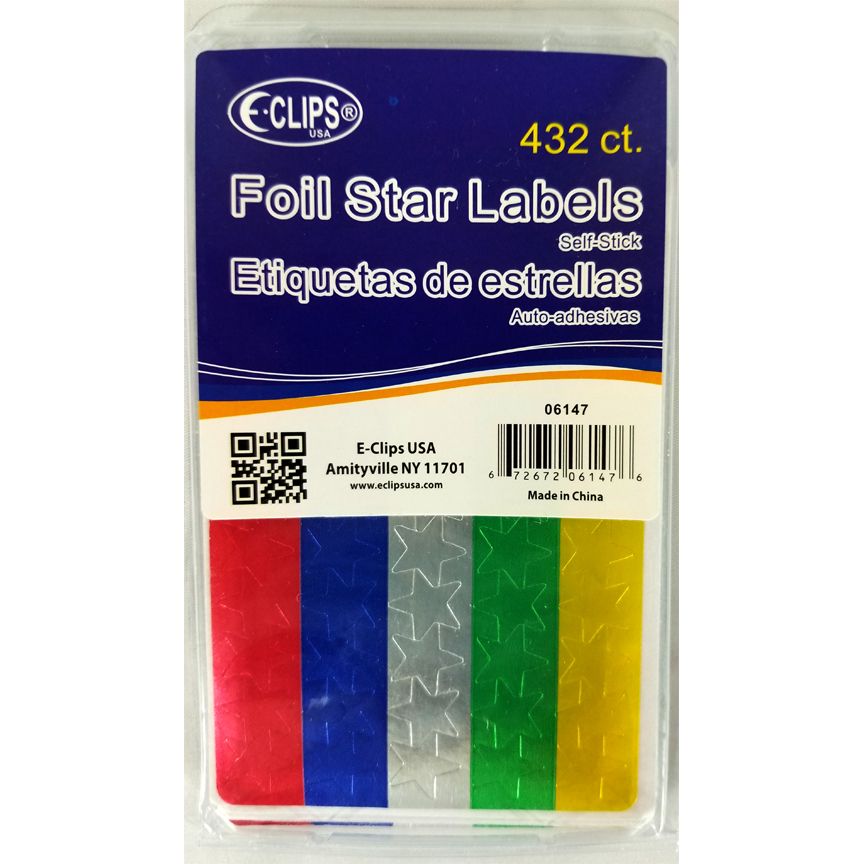 36 Packs of Foil Stars Label, 432 Ct., Asst. Colors, 1/4inchx 1/4inch