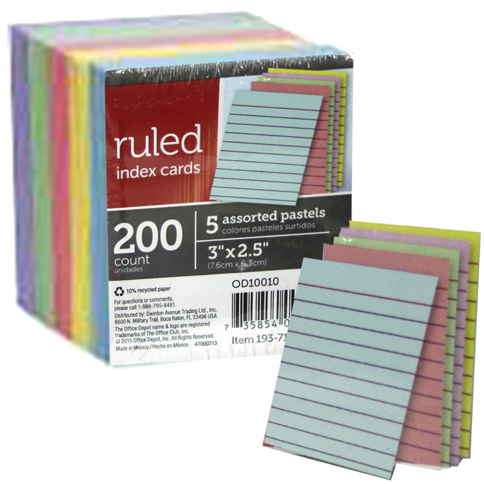 72 Packs of Index Cards - Ruled, 3inch X 2.5inch, 200 Count, Pastels
