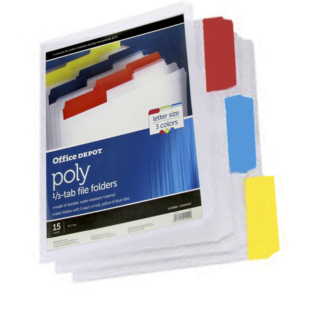 6 Pieces of Poly 1/3 Tab File Folders, 15ct, Assorted Colors