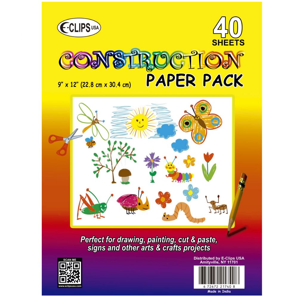 48 Packs of Construction Paper Pack. 9x12. 40 Sheets. Assorted Colors