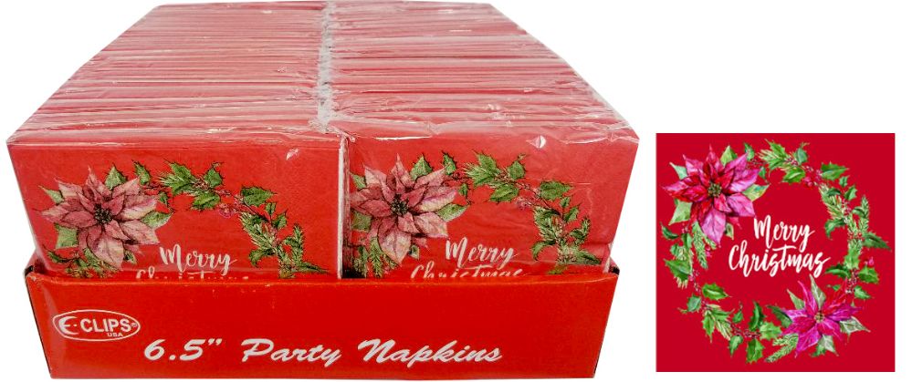 48 Packs of Christmas Wreath Dinner Napkins