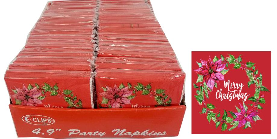 48 Packs of Christmas Wreath Cocktail Napkins