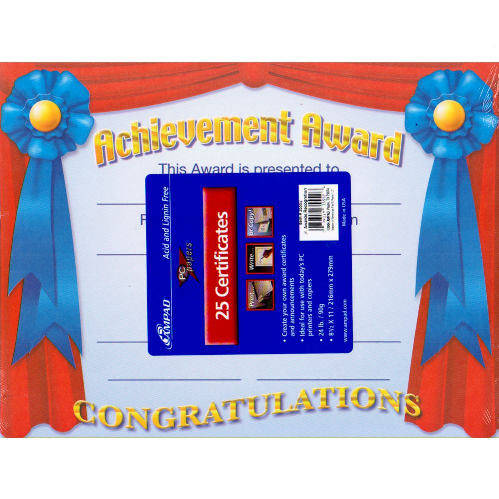 36 Packs of Achievement Award Certificates. 25 Sheets