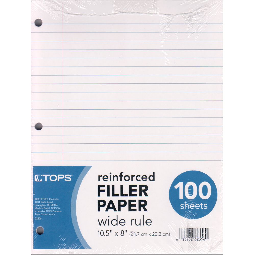 12 Packs of Reinforced Filler Paper, 100 Ct., WidE-Ruled.