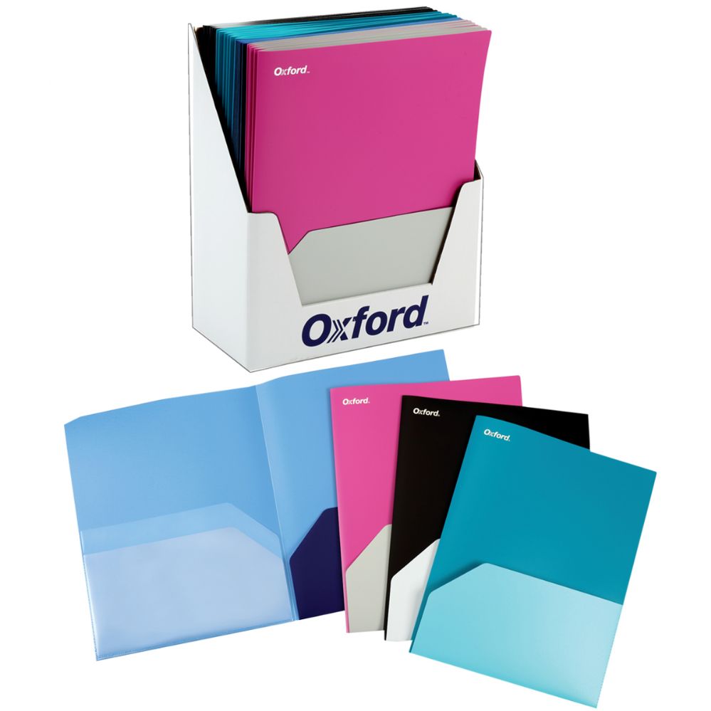 25 Pieces of 2 Pocket Poly Quad -Pockets, Twin Color Folders. Assorted Colors