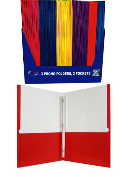 100 Pieces of 2 Pocket Folders - Assorted Colors, 3 Prong