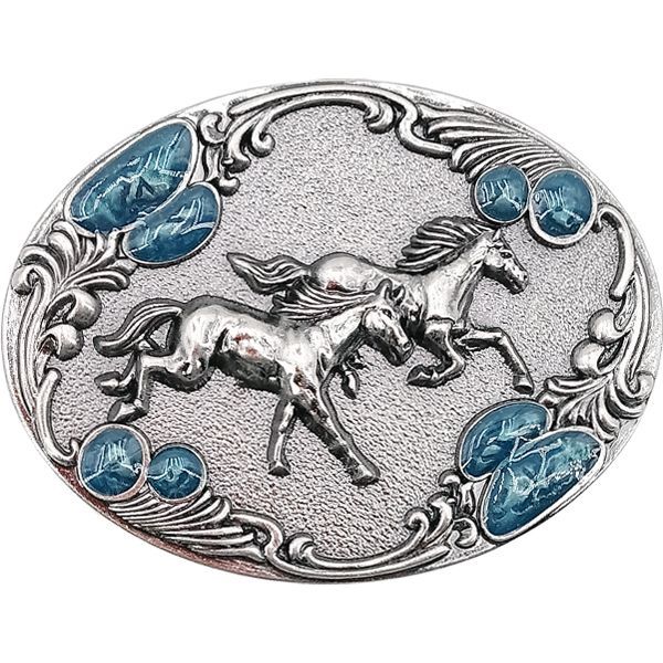 12 Pieces of Design Running Horses Turquoise Beads Belt Buckle