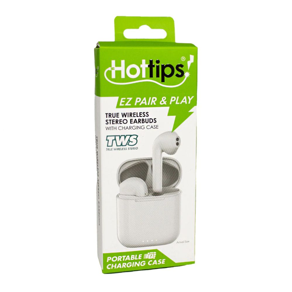 4 Pieces of Hottips White Wireless TWS Stick Earbuds with Charging Case