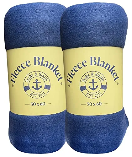 2 Pieces of Yacht & Smith Fleece Lightweight Blankets Solid Navy 50x60 Inches