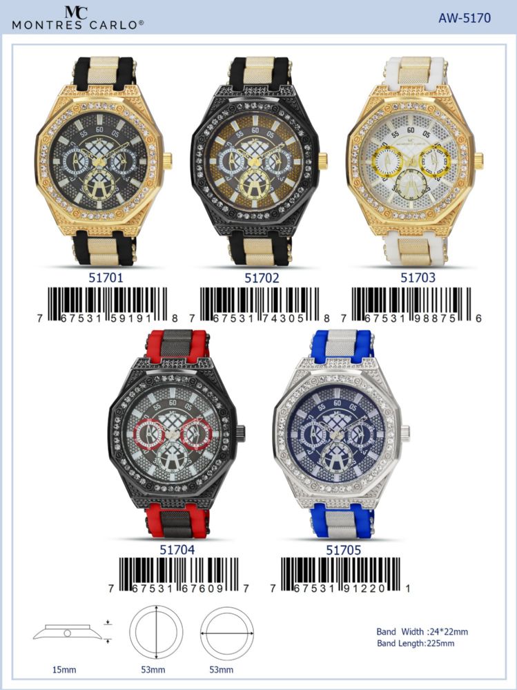 12 Wholesale Men's Watch - 51702 assorted colors - at -  wholesalesockdeals.com