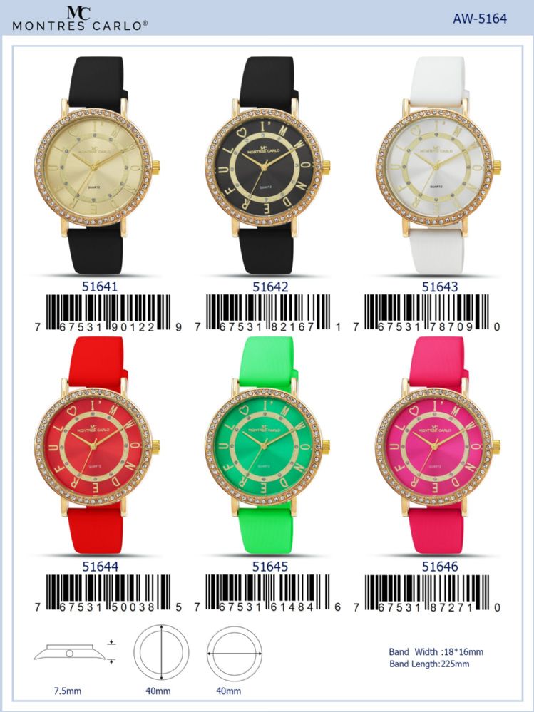 12 Wholesale Ladies Watch - 51644 assorted colors