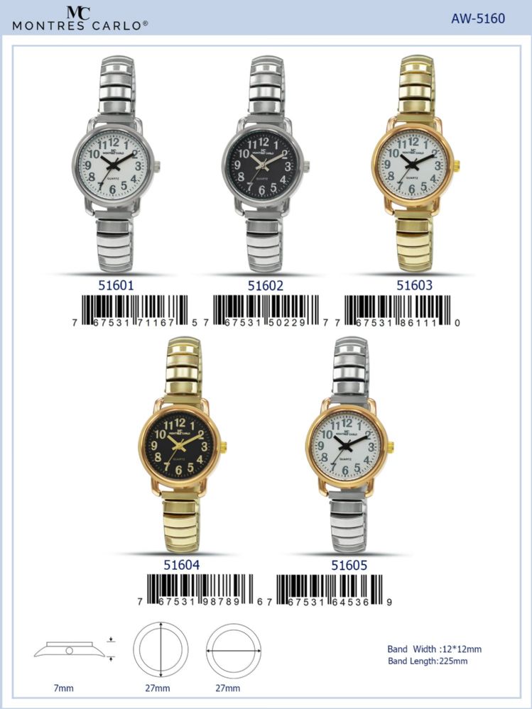12 Wholesale Ladies Watch - 51603 assorted colors