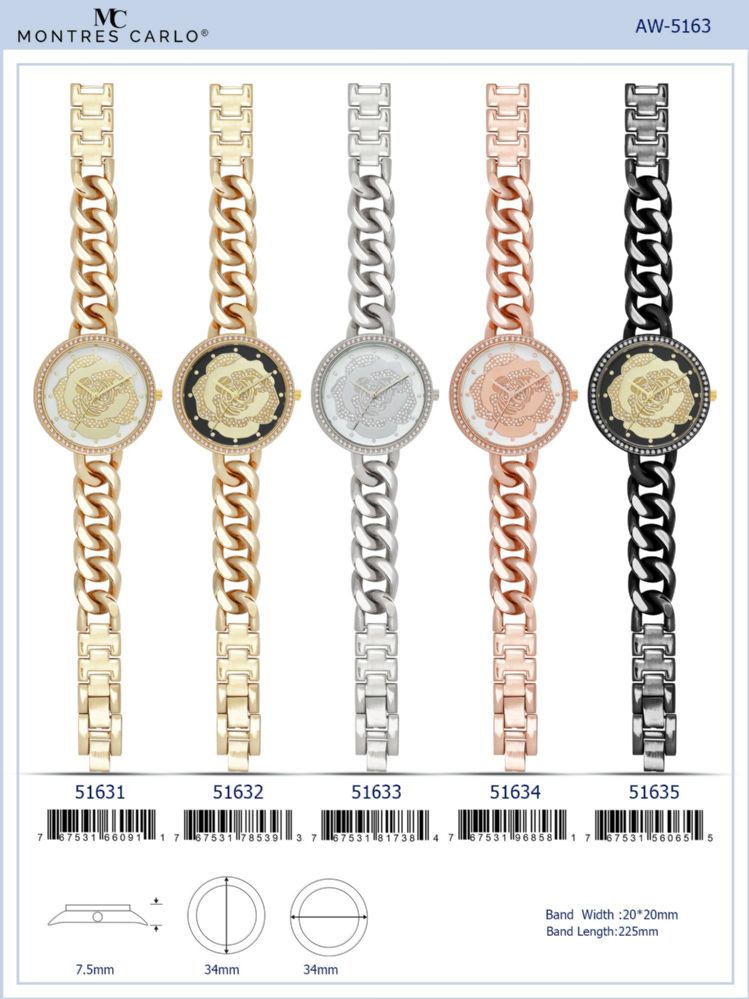 12 Wholesale Ladies Watch - 51631 assorted colors