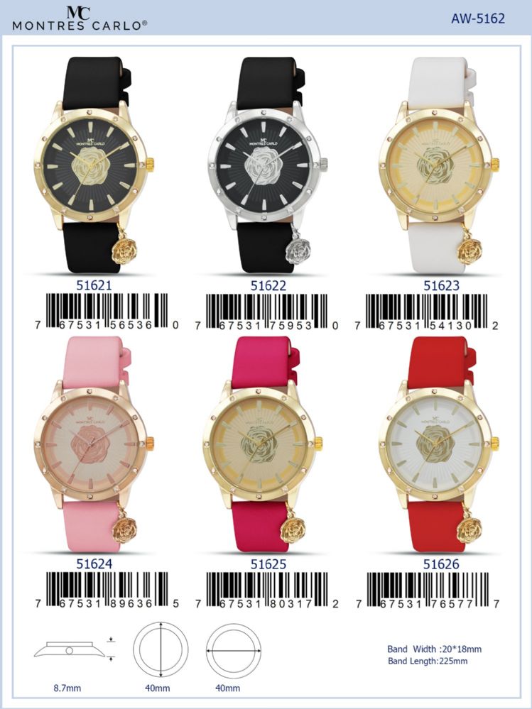 12 Wholesale Ladies Watch - 51622 assorted colors