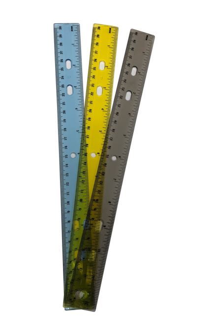 144 Wholesale Plastic Ruler 12 Inch 3 Assorted Colors Binder Holes