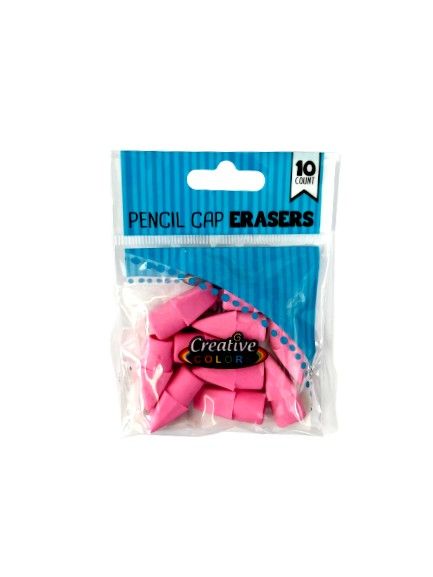 144 Wholesale Erasers Pencil Cap 10 Count