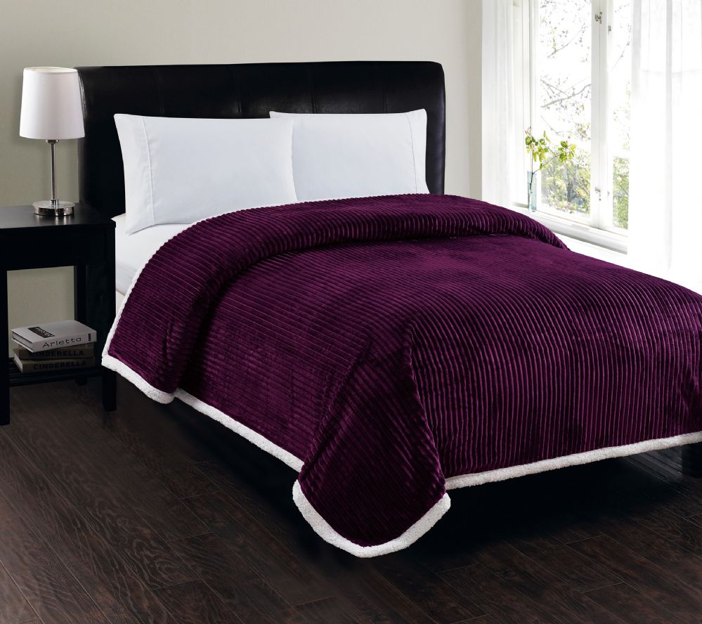 4 Pieces of Ultra Lush Reversible Sherpa Corduroy Blanket In Purple