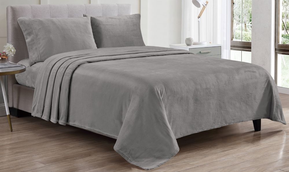 6 Wholesale Luxury Elegance 4 Piece Twin Size Extra Soft Velvet Touch Microplush Sheet Set In Dark Grey