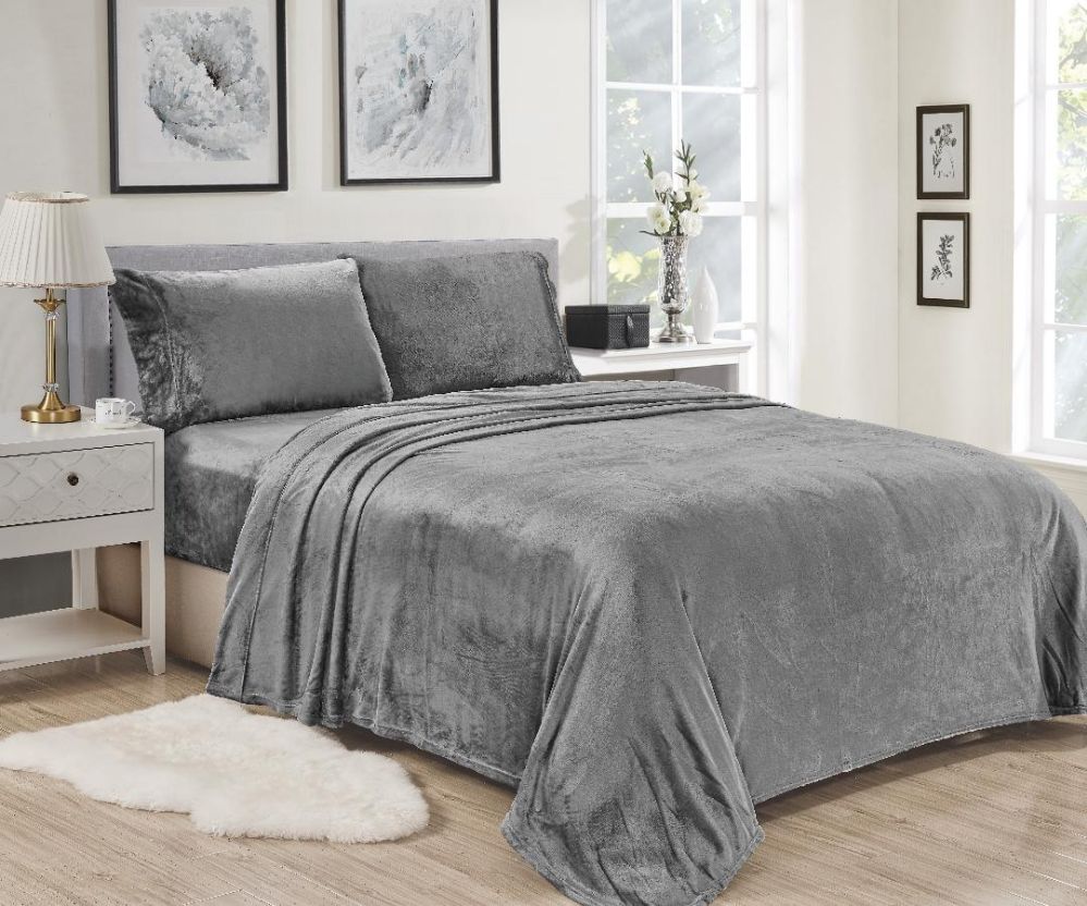 6 Wholesale Luxury Elegance 4 Piece Twin Size Extra Soft Velvet Touch Microplush Sheet Set In Light Grey