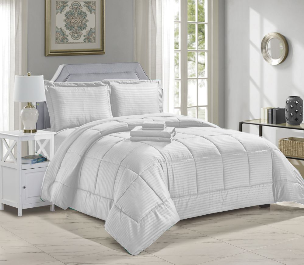 3 Wholesale 8 Piece Bed In A Bag Hotel Collection Alternative Comforter Set Embossed In White Queen Size