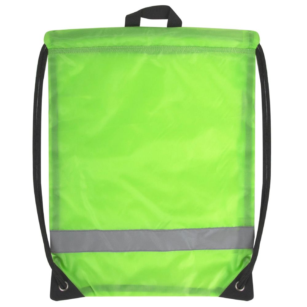 100 Pieces of 18 Inch Safety Drawstring Bag With Reflective Strap Lime Green
